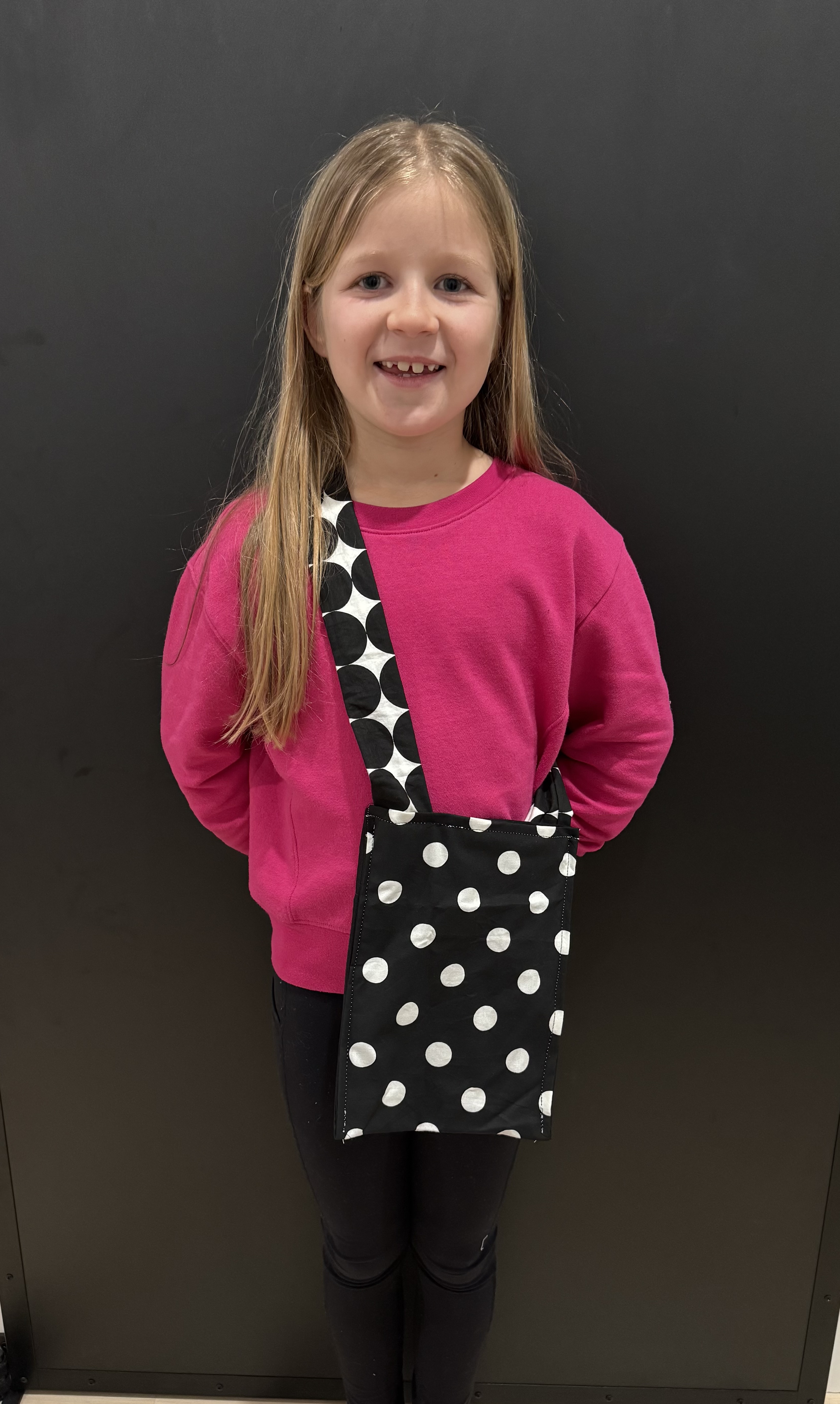 Scarlett with her completed sewing bag